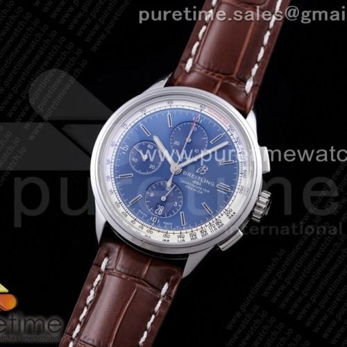 OX공장 브라이틀링 프리미에르 블루다이얼 가죽 Premier Chronograph 42 OXF 1:1 Best Edition Blue Dial on Brown Leather Strap A7750