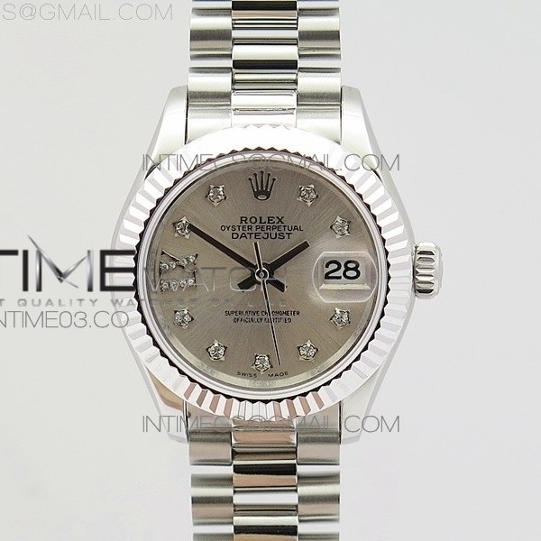 BP공장 롤렉스 여성용 데이저스트 28mm 스틸 실버 다이아몬드다이얼 프레지던트브레이슬릿 DATEJUST 28MM SS SILVER DIAL XI DIAMOND ON SS BRACELET ETA2671