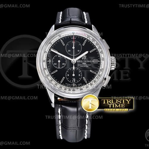 OX공장 브라이틀링 프리미에르 블랙다이얼 가죽 Premier Chronograph 42 SS/LE Black BLS Asia 7750