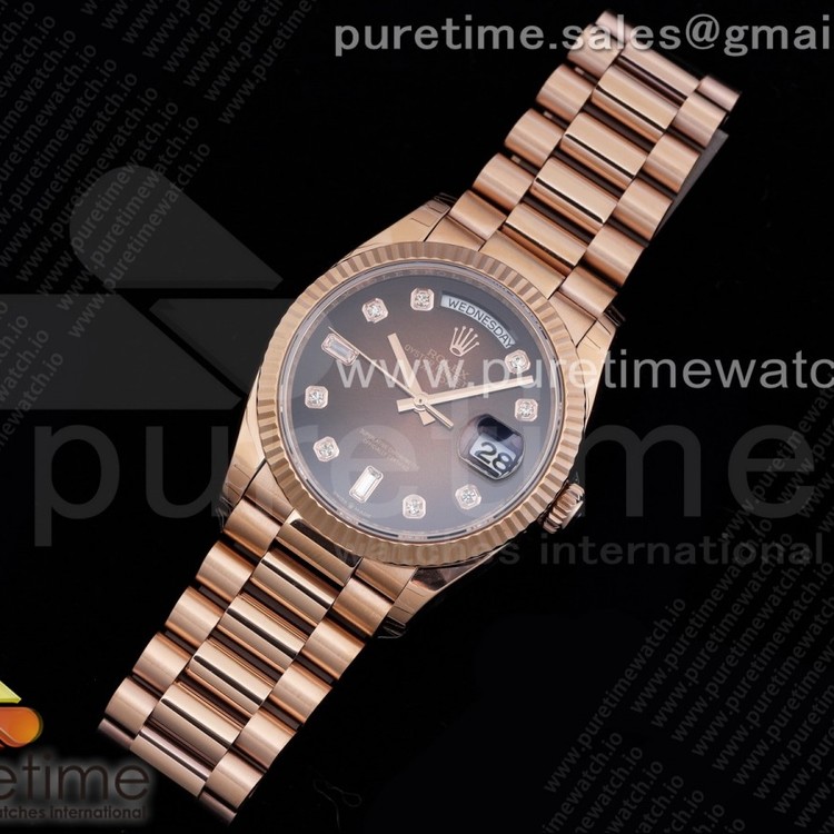 EW공장 데이데이트 36MM 로골 브라운다이얼 브레이슬릿 Day-Date 36 RG 128235 Brown Gradient Dial Crystal Markers on President Bracelet A3255