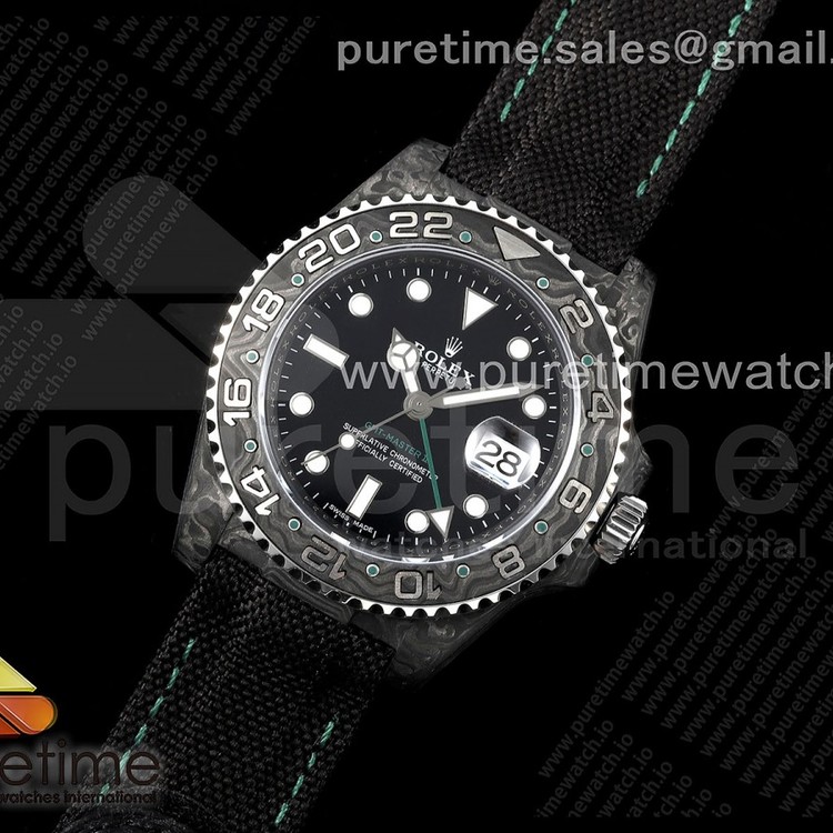 DIW공장 롤렉스 GMT마스터 커스텀 카본케이스 블랙노멀다이얼 나일론스트랩 GMT Carbon DIWF Best Edition Black Dial Green Hand on Black Nylon Strap SA3186 CHS