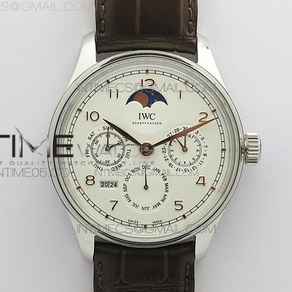 V9공장 포르투기저 애뉴얼캘린더 화이트다이얼 가죽스트랩 Portuguese Real PR Real Annual Calendar IW5034 V9F Best Edition White dial RG Markers On Brown Leather Strap A52610