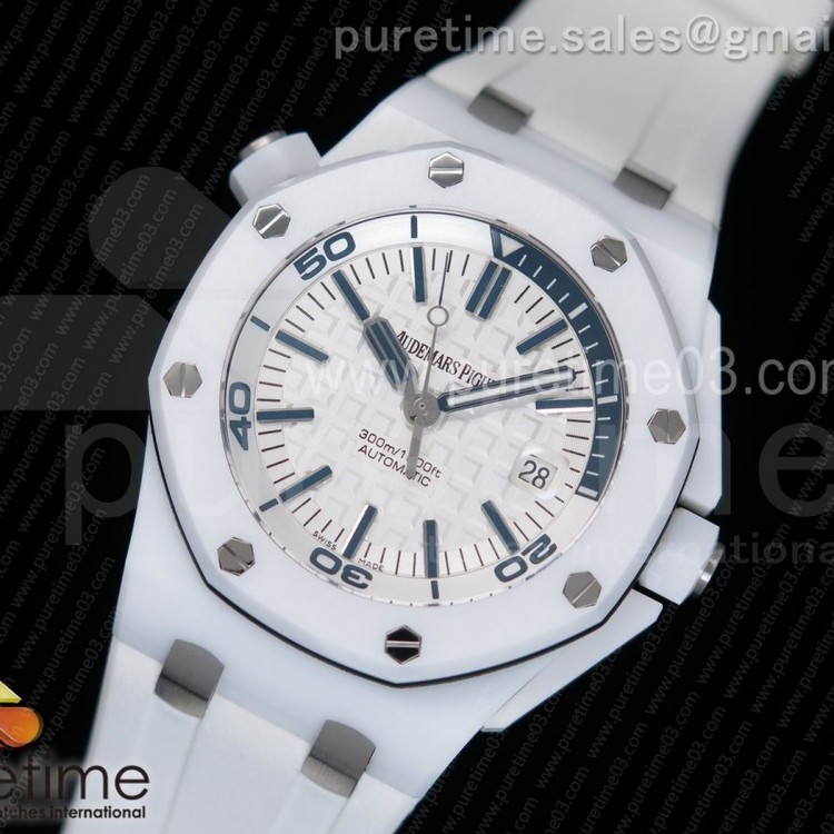 XF공장 오데마피게 로얄오크 오프쇼어세라믹 다이버 Royal Oak Offshore Diver Real White Ceramic White Rubber Strap A3120