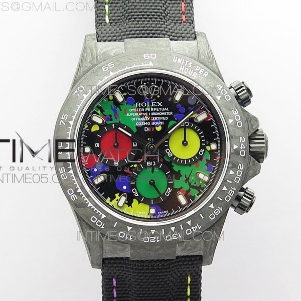 OM공장 데이토나 DIW 카본 나일론스트랩 4130 Daytona DIW Carbon OMF Best Edition Red/Yellow/Green Dial on Black Nylon Strap A4130