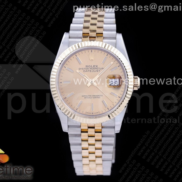 GM공장 롤렉스 데이저스트 36 옐로우골드콤비 포금 샴페인다이얼 브레이슬릿 DateJust 36 SS/YG 126233 GMF Gold Wrapped 904L Steel Gold Dial Stick Markers on Jubilee Bracelet SA3235