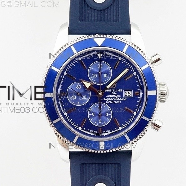 OM공장 브라이틀링 슈퍼오션 46 스틸 블루다이얼 블루러버스트랩 SUPEROCEAN A13312 46MM SS BLUE BEZEL BLUE DIAL ON BLUE RUBBER STRAP A7750(FREE RUBBER STRAP)