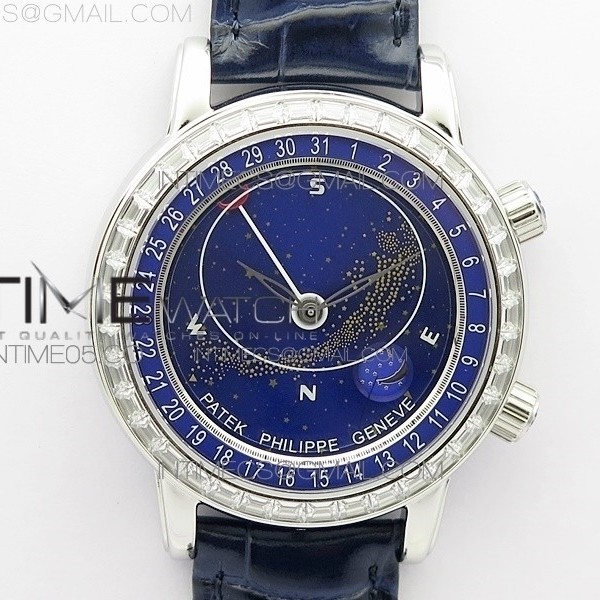 AI공장 파텍 6104P 문 블루다이얼 가죽스트랩 6104P Moon SS AIF Blue Dial Diamond Bezel on Blue Leather Strap A240