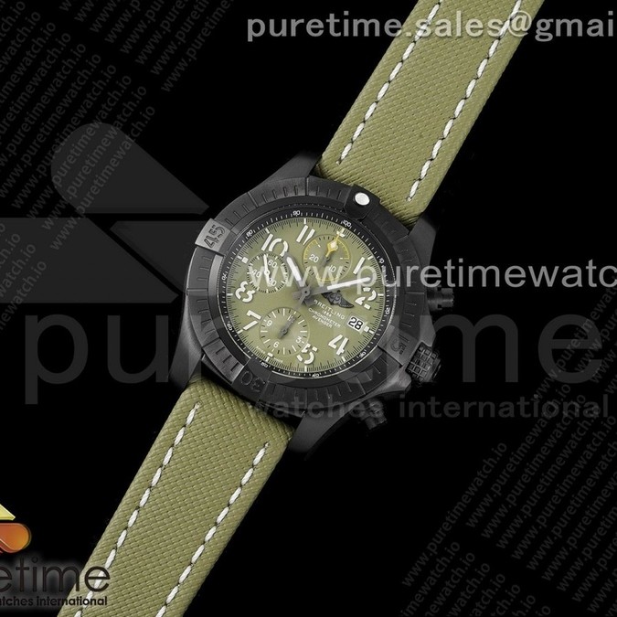 GF공장 브라이틀링 어벤져 밴디트 DLC 그린다이얼 Avenger Bandit DLC GF 1:1 Best Edition Green Dial on Green Nylon Strap A7750