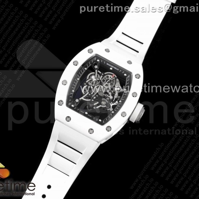 KV공장 V3 RM055 세라믹 스켈레톤다이얼 러버 RM055 White Ceramic KVF Best Edition Skeleton Dial White on White Rubber Strap MIYOTA8215 V3