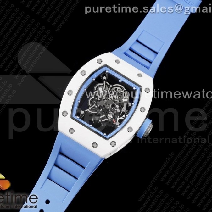 KV공장 V3 RM055 세라믹 스켈레톤다이얼 러버 RM055 White Ceramic KVF Best Edition Skeleton Dial Blue on Blue Rubber Strap MIYOTA8215 V3