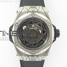 WW공장 위블로 빅뱅 상블루 티타늄 블랙다이얼 거미스트랩 Big Bang Sang Bleu Ti Black Skeletonal Dial On Blue Gummy Strap Asian HB1213