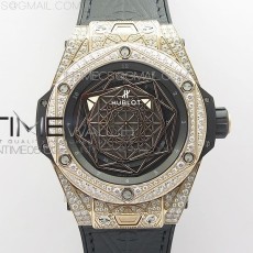 WW공장 V2 유니코 상블루 티타늄 로골 블랙다이얼 거미스트랩 Big Bang Sang Bleu RG Ti Crystal Case Bezel WWF 1:1 Best Edition Black Skeletonal Dial On Black Gummy Strap Asian HB1213 V2