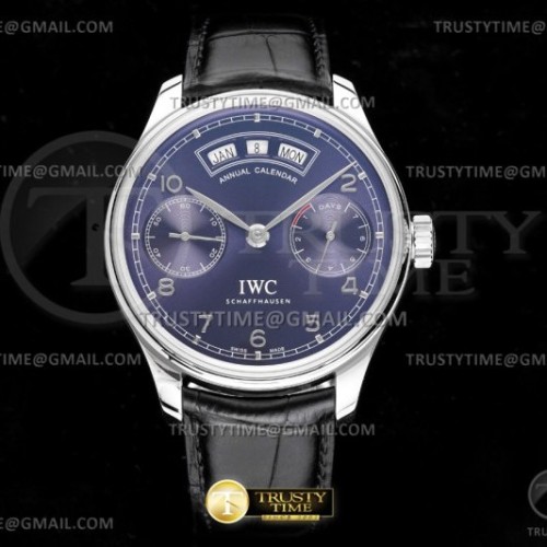 AZ공장 IWC 포르투기저 애뉴얼캘린더 스틸 블루다이얼 가죽스트랩 Portugieser Annual Cal SS/LE Blue/Silv AZF A52850