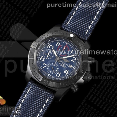 TF공장 브라이틀링 어벤져 크로노그래프 PVD블랙 블루다이얼 직물스트랩 Avenger Chrono PVD Titanium TF 1:1 Best Edition Blue Dial on Blue Nylon Strap A7750