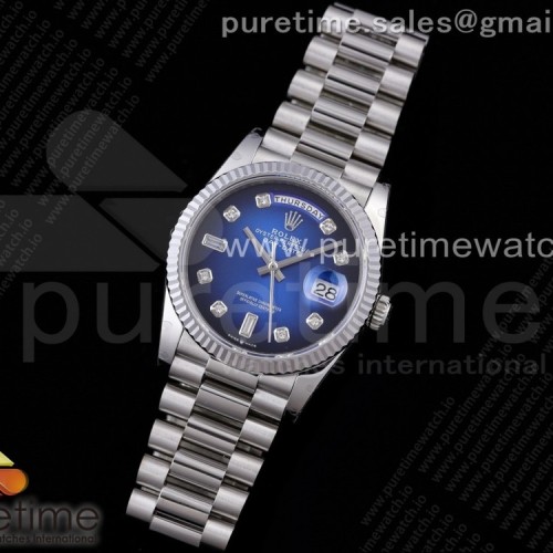 GM공장 데이데이트 36 블루다이얼 2836 Day Date 36 128239 GMF 1:1 Best Edition 904L Steel Blue Dial Diamonds Markers on Bracelet A2836