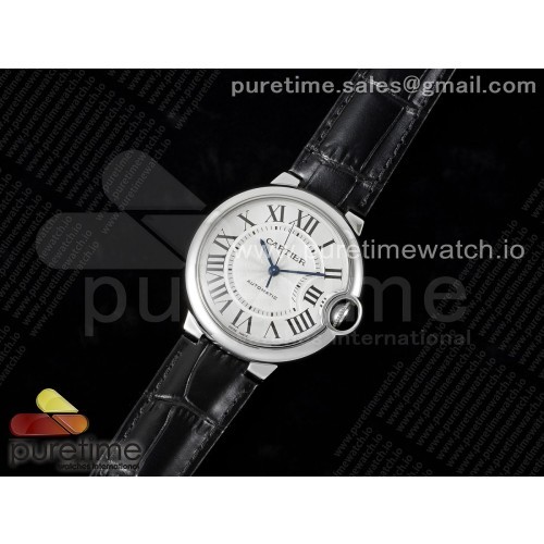 3K공장 까르띠에 발롱블루 36 오토메틱 스틸 화이트다이얼 가죽스트랩 Ballon Bleu 36mm SS 3KF 1:1 Best Edition White Dial on Black Leather Strap A076