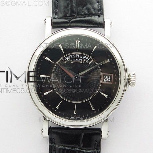 ZF공장 칼라트라바 블랙다이얼 가죽스트랩 Calatrava 5153G SS ZF 1:1 Best Edition Black textured dial on Black Leather Strap A324CS